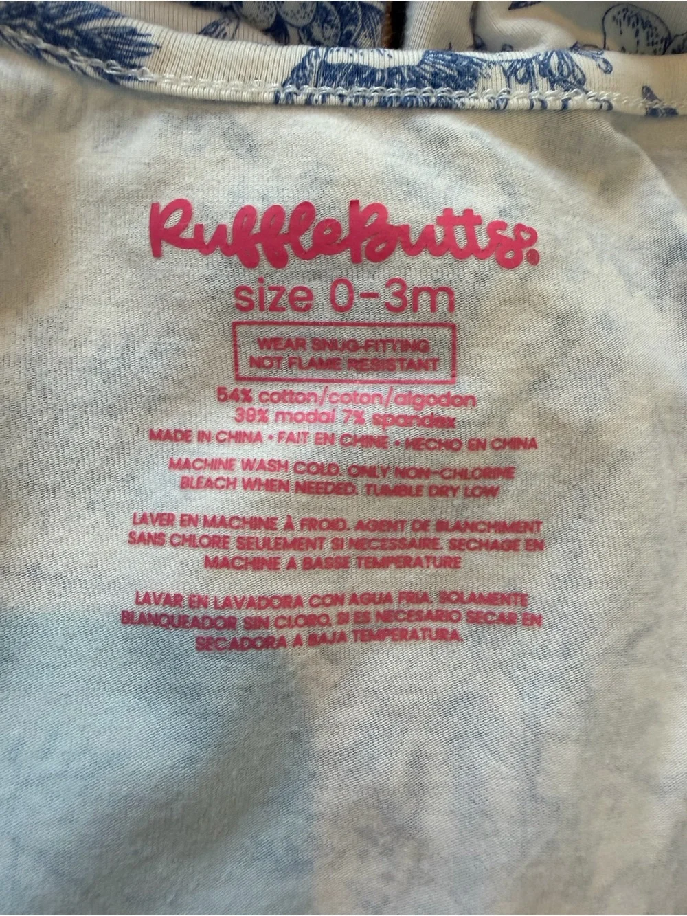 Ruffle Butts Girls Winter Bliss Toile Zippered Footie Blue White Size 0-3 Months